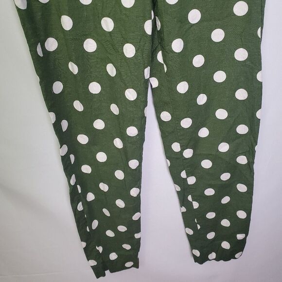 Zara Green Polka Dot Linen Blend Pants Size Small - Picture 4 of 8